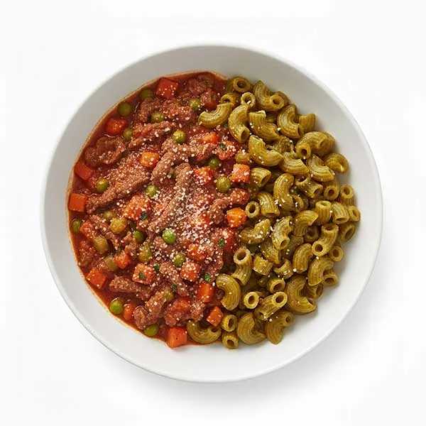 Beef ragout with basil macaroni